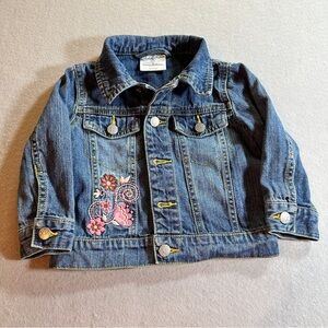 Hanna Andersson Toddler Girls Denim Jean Jacket Floral Embroidered Size 80 EUC